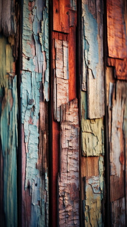 Vintage background of old wooden planks with peeling paint.の素材
