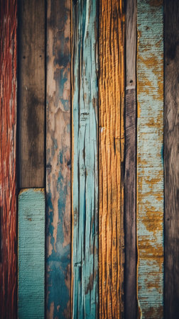 Old wood wall background - vintage filter effect. Colorful wood textureの素材