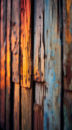 Wooden wall in the village at sunset. Abstract background and texture.の素材
