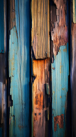 Old painted wood wall - texture or background. Blue and brown colorの素材