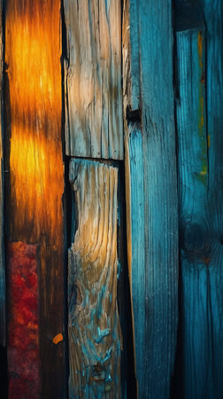 Wooden wall with colorful paint. Background texture. Selective focus.の素材