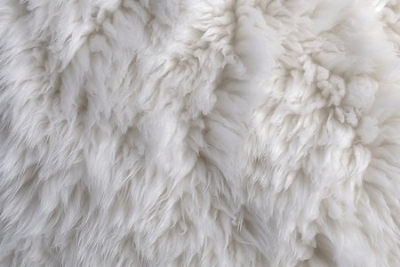 White fur texture background. Close up of white fluffy sheepskin.の素材