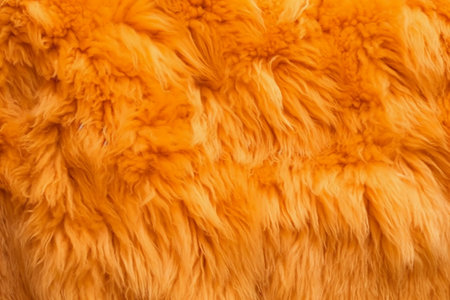 Texture of artificial fur as background, closeup. Orange color.の素材