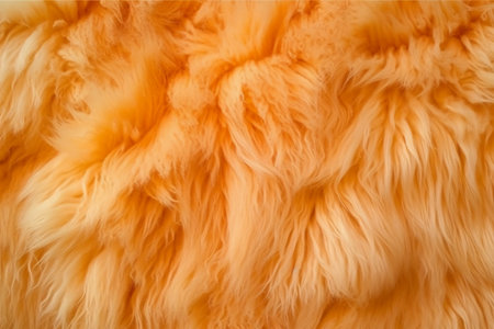 Texture, background. Fur. a soft, textured, yellowish-orange fur, typically one of cotton or silk, made by looping, twisting, or knitting thread in patterns and used especially for trimming garments.の素材