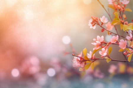 Spring blossom background with bokeh lights and pink sakura flowersの素材