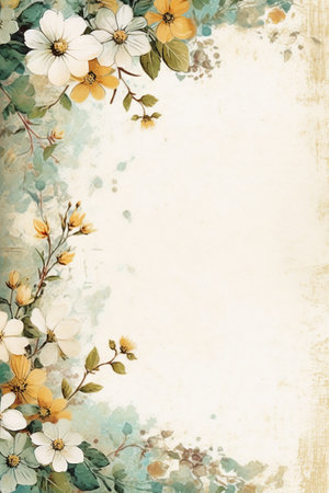 Vintage floral background with watercolor flowers and place for your textの素材
