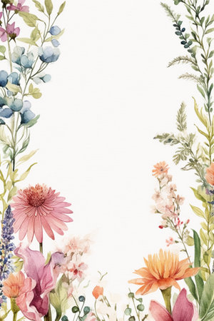 Watercolor floral background. Hand painted watercolor flowers on white background.の素材