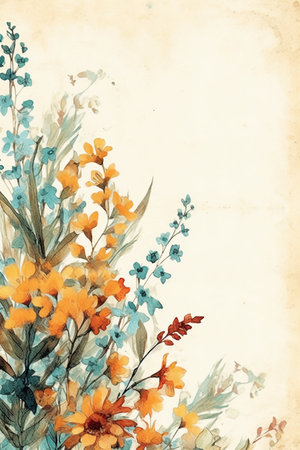 Vintage floral background with wildflowers. Hand drawn watercolor illustration.の素材