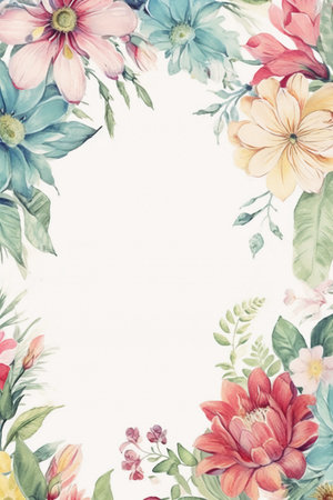 Watercolor floral frame on white background. Hand painted watercolor flowers.の素材