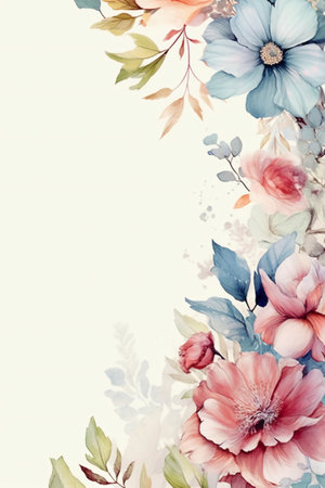 Watercolor floral background. Hand painted flowers. Wedding invitation card.の素材