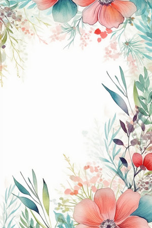 Watercolor floral card. Hand painted flowers and leaves on white background.の素材