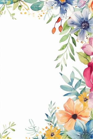 Watercolor Floral Frame. Hand Drawn Floral Illustration.の素材