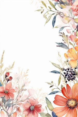Watercolor illustration of anemone flowers, watercolor painting on white backgroundの素材