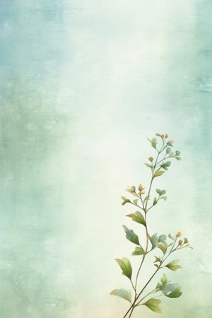 Watercolor floral background with green leaves on watercolor paper texture.の素材