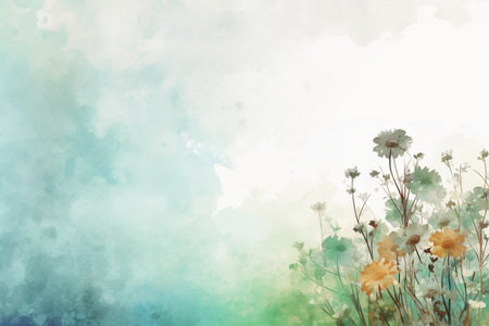 Watercolor floral background with wildflowers. Digital art painting.の素材