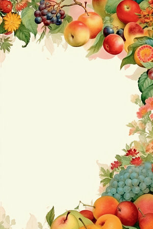 Watercolor autumn frame with apples, berries and leaves. Vector illustration.の素材