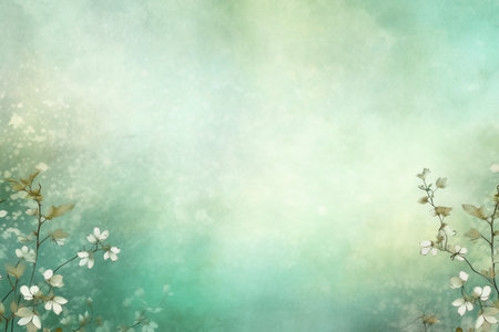 Blossoming branch on a blue-green background. Copy space.の素材