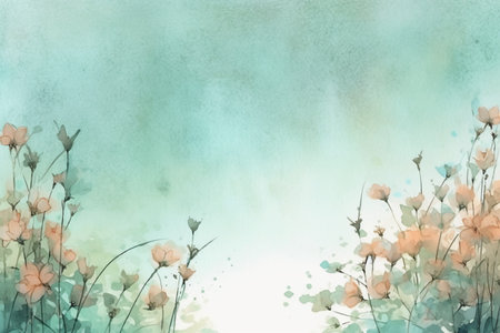 Watercolor floral background with space for text. Hand painted illustration.の素材
