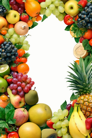 Fruit frame on a white background with space for your text.の素材