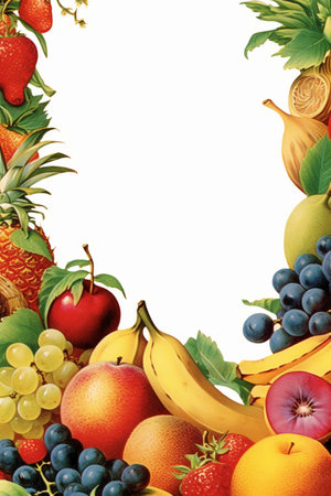 Banana, apple, grape, strawberry, orange, pear, leaf frameの素材