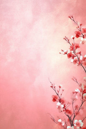 Watercolor painting of cherry blossom branch on grunge background.の素材