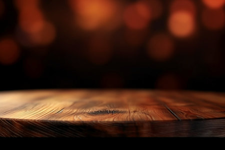 Empty wooden table for product display montages. Bokeh background.の素材