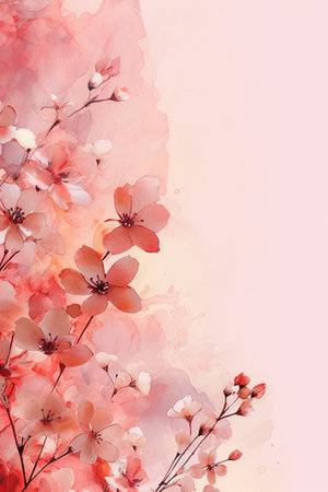 Watercolor background with cherry blossom. Hand painted illustration for your designの素材