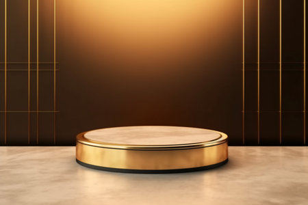 Golden podium on a marble background. 3d rendering, mock upの素材