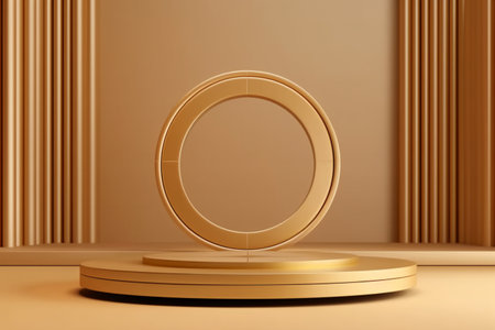 3d render, abstract background with golden round podium, minimal sceneの素材