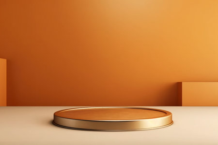 3d render of golden podium for product presentation. Mock up abstract background.の素材