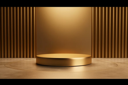 3d render of golden podium for product presentation. Luxury pedestal.の素材