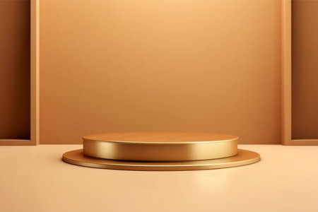 3d render of golden podium for product presentation with copy space.の素材