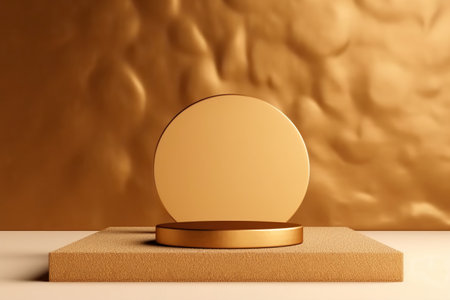 3d render of golden podium for product presentation. Abstract background.の素材