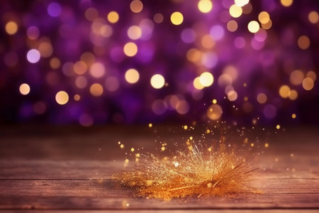 Christmas background with bokeh lights and golden sparkles. Copy spaceの素材