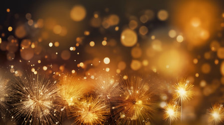 Colorful fireworks with bokeh effect, New Year and Christmas backgroundの素材