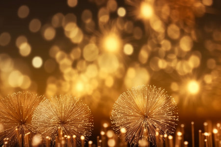 Abstract bokeh background with golden lights. Christmas and New Year conceptの素材