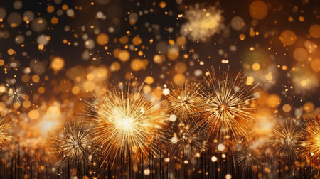Colorful fireworks and bokeh lights background for New Year celebrationの素材