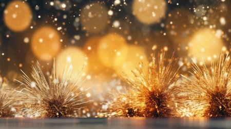 Christmas and New Year holidays background with golden fireworks and bokehの素材