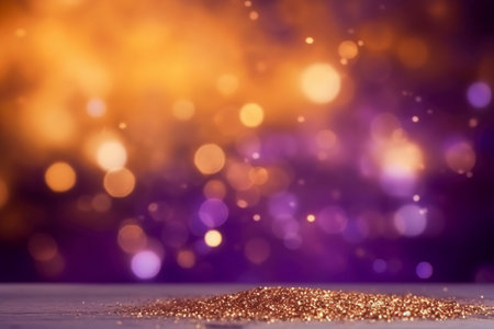 glitter vintage lights background. gold and purple. de-focusedの素材