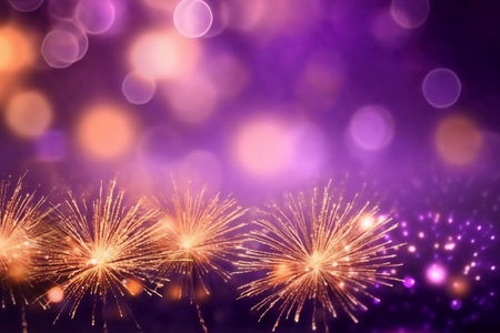 Colorful fireworks with bokeh background. New Year celebration.の素材