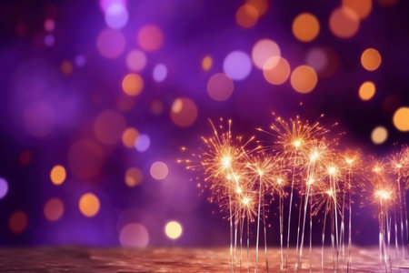 Beautiful colorful fireworks on bokeh background, New Year celebrationの素材
