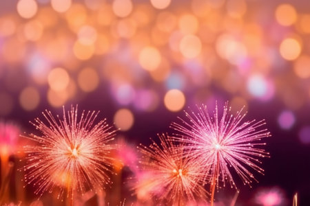 Colorful fireworks with bokeh background, Abstract bokeh backgroundの素材