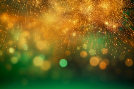 Colorful fireworks with bokeh on green background. Happy new year.の素材