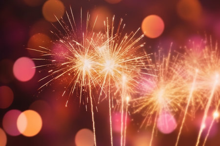 Colorful fireworks on bokeh background for celebration happy new yearの素材