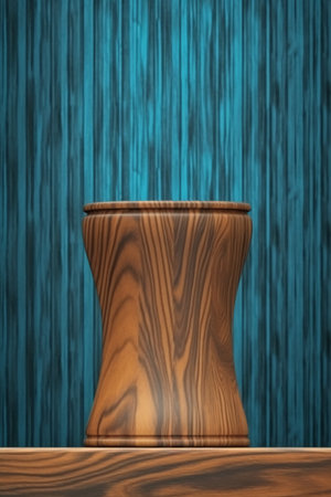 wooden vase on a blue wooden background. 3d renderingの素材