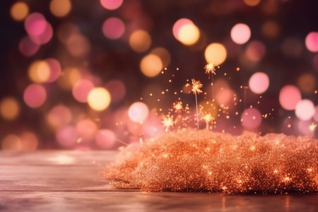 Christmas background with sparklers and bokeh lights. Festive decoration.の素材