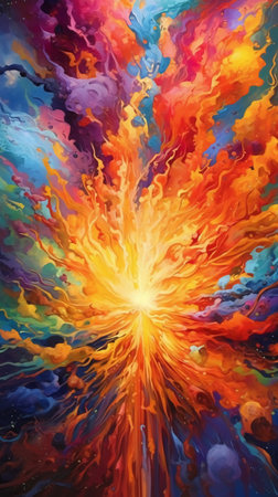 Watercolor abstract background. Orange, yellow, blue and purple colors.の素材