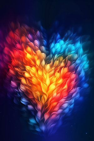 Colorful heart of fire on a dark background. Vector illustration.の素材