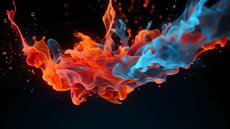 Colorful fire flames isolated on black background. 3d render illustrationの素材