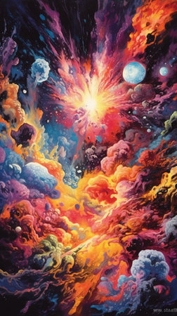 abstract colorful background with smoke and fire effect, computer collageの素材